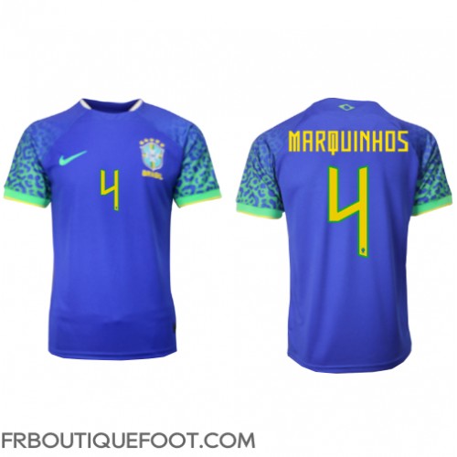 Maillot de foot Brésil Marquinhos #4 Extérieur vêtements Monde 2022 Manches Courtes